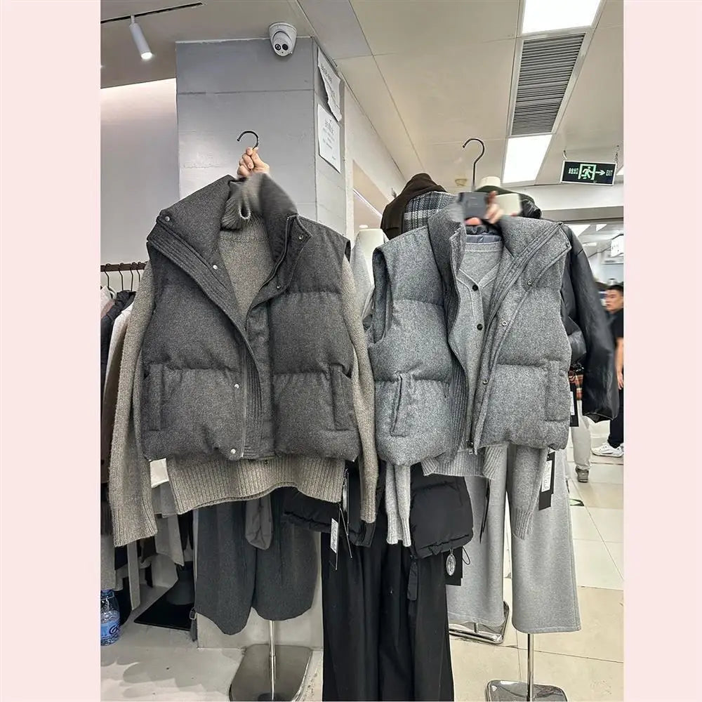 Korea Chic Streetwear Personalized Vest Short Parkas Casual Elegant Waistcoat  Coat  High Street Moda All-match Women Jacket