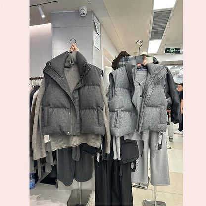 Korea Chic Streetwear Personalized Vest Short Parkas Casual Elegant Waistcoat  Coat  High Street Moda All-match Women Jacket