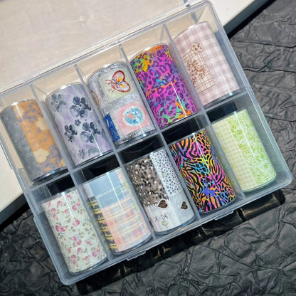10Rolls Plaid Thousand-Bird Bow  Stars Nail Foils Transfer Paper  Nail Art Stickers  Manicure Set Decal  Nails Decoration