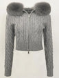 Fashion Natural Fox Fur Collar with Knitted Sweater Women Casual Sweater 2025 New Spring Autumn Slim Fit Elastic Oversized Coat