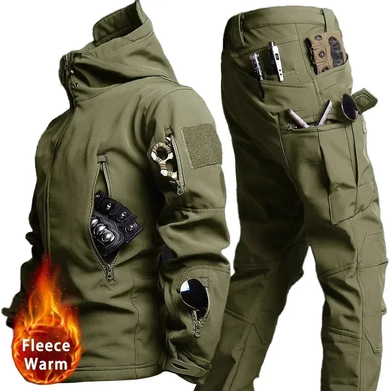 New Men's Winter Jacket Tactical  Sets Fleeced Sharkskin Windproof Waterproof Padding Suits Paintball Uniform Pockets Camo