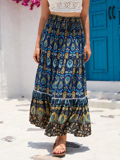 Women's Casual Temperament Skirt Women's Fashionable Bohemian Printed Elastic Waist Temperament Skirt Big Sway Temperament Skirt