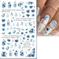 3d Nail Art Decals Elegant White RoyalBlue Roses Flowers Adhesive Sliders Nail Stickers Decoration For Nail Manicure