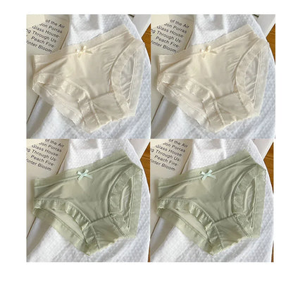 4 PCS/PACK Solid Color Women's Panties Mid-Waist Breathable Comfort Sexy Antibacterial Lace Innerwear