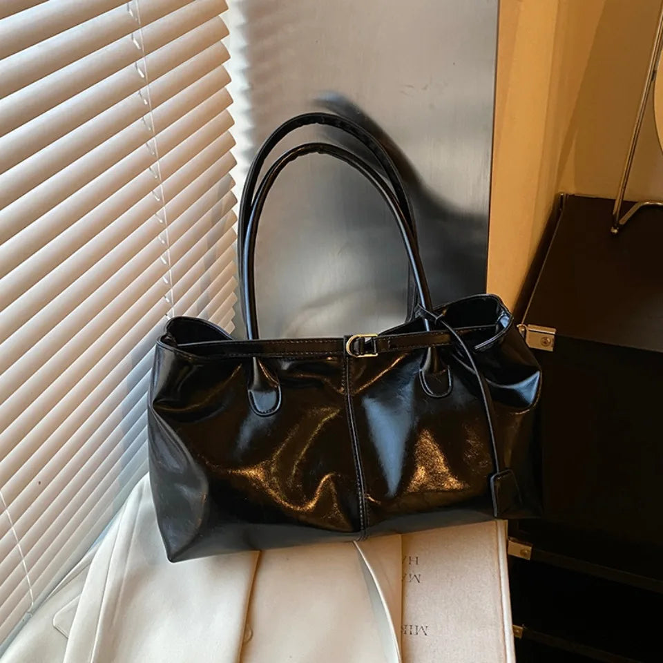Oil PU Leather Hobo Handbag Slouchy Shoulder Bag Retro Top-Handle Bag Large Work Bags for Women Gilrls Tote Work Shopping Travel
