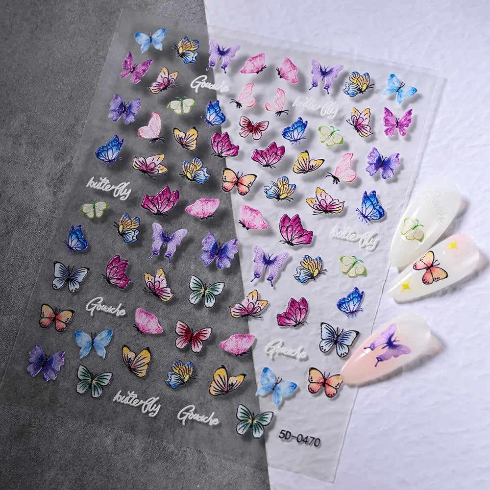 5D Hibiscus Flower Nail Embossed Sticker Lace Flower White Pink Petal Floral Self Adhesive Nail Art Slider DIY Elegant Romantic