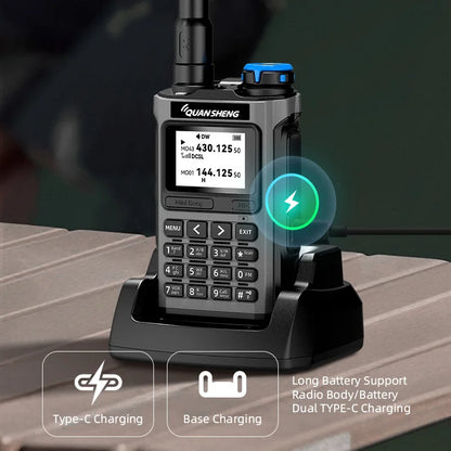 QUANSHENG K1 Air Band Walkie Talkie Wireless Copy Frequency Meter Type-C Charging NOAA Multi-Band Portable Two Way Radio UV