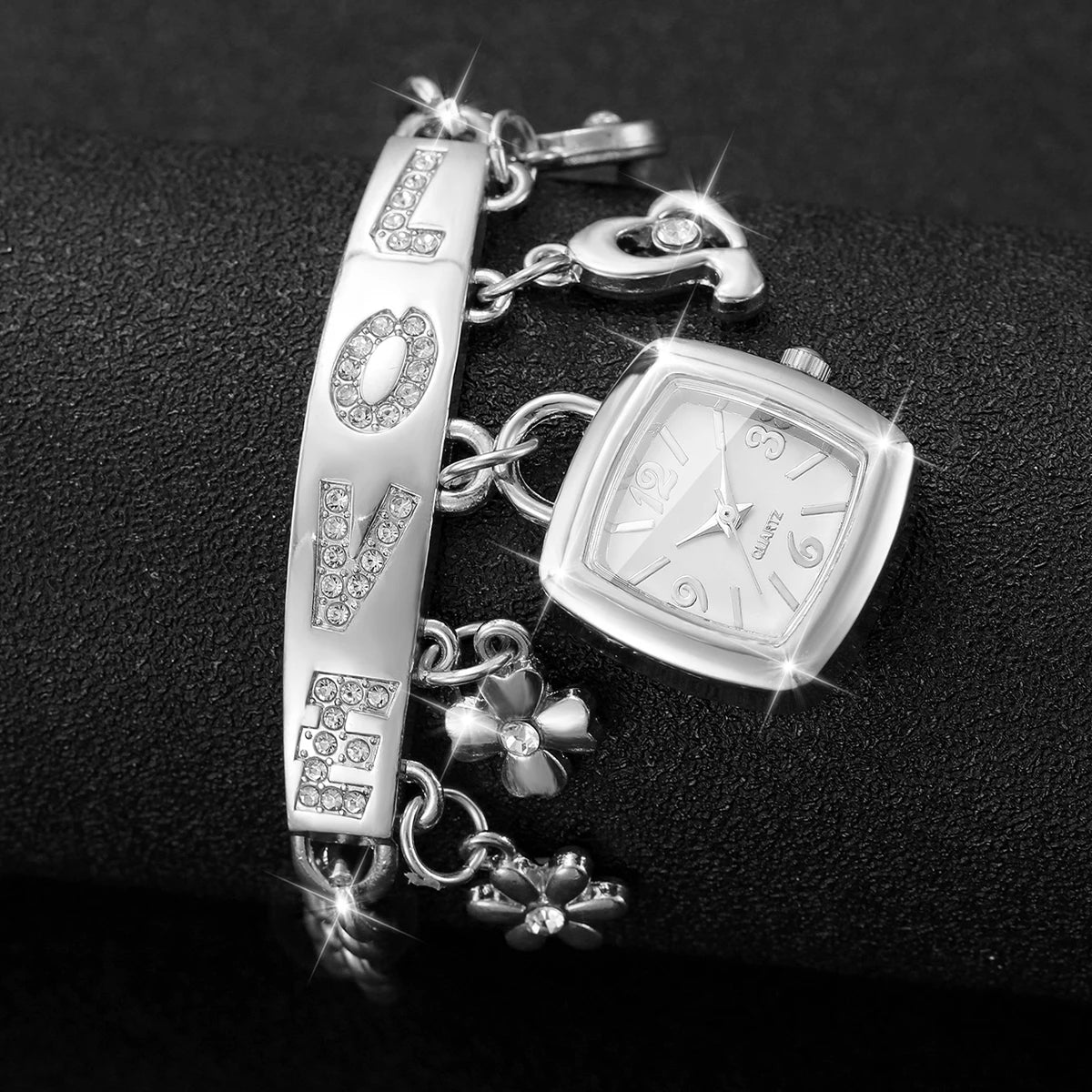 1/2PCS Women Fashion Luxury Bracelet Strap Quartz Wristwatches Set Ladies Square Arabic Numeral Dial Watch（Without Box）