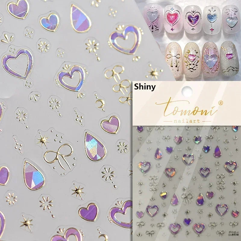 5D Pink White Black Bowknot Ribbon Pearl Sweet Bow Nail Sticker Adhesive Nail Art Decoration Parts Stickers Manicure Decals