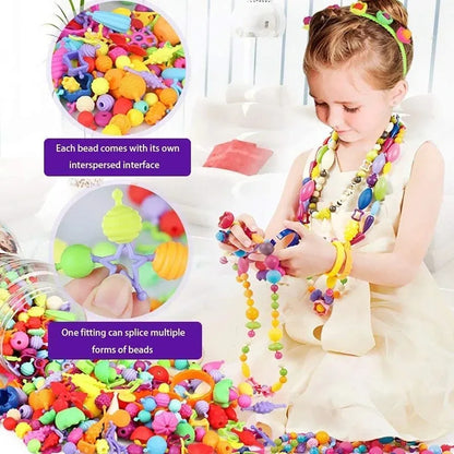 188-608pcs Pop Beads Children Girls Princess Jewelry Making Kit Creative Necklace Bracelet Rings DIY Ideal Christmas Birthday Gi