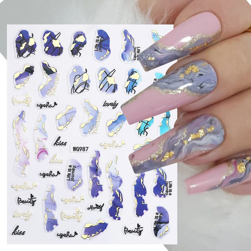 1PCS Marbled Nail Sticker 3D Abstract Lines Sticker Nail Art Supplies Nail Decals Y2K Laser Butterfly Ladies Nail Art Decoration