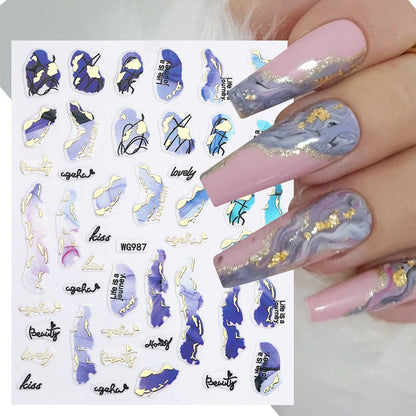 1PCS Marbled Nail Sticker 3D Abstract Lines Sticker Nail Art Supplies Nail Decals Y2K Laser Butterfly Ladies Nail Art Decoration