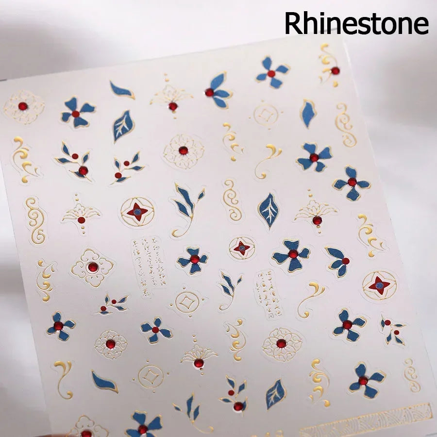 Bohemian Pattern Colorful Love Heart Moon Pearl Crystal Rhinestone 5D Nail Art Sticker Self Adhesive Decoration Manicure Decal