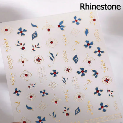 Bohemian Pattern Colorful Love Heart Moon Pearl Crystal Rhinestone 5D Nail Art Sticker Self Adhesive Decoration Manicure Decal