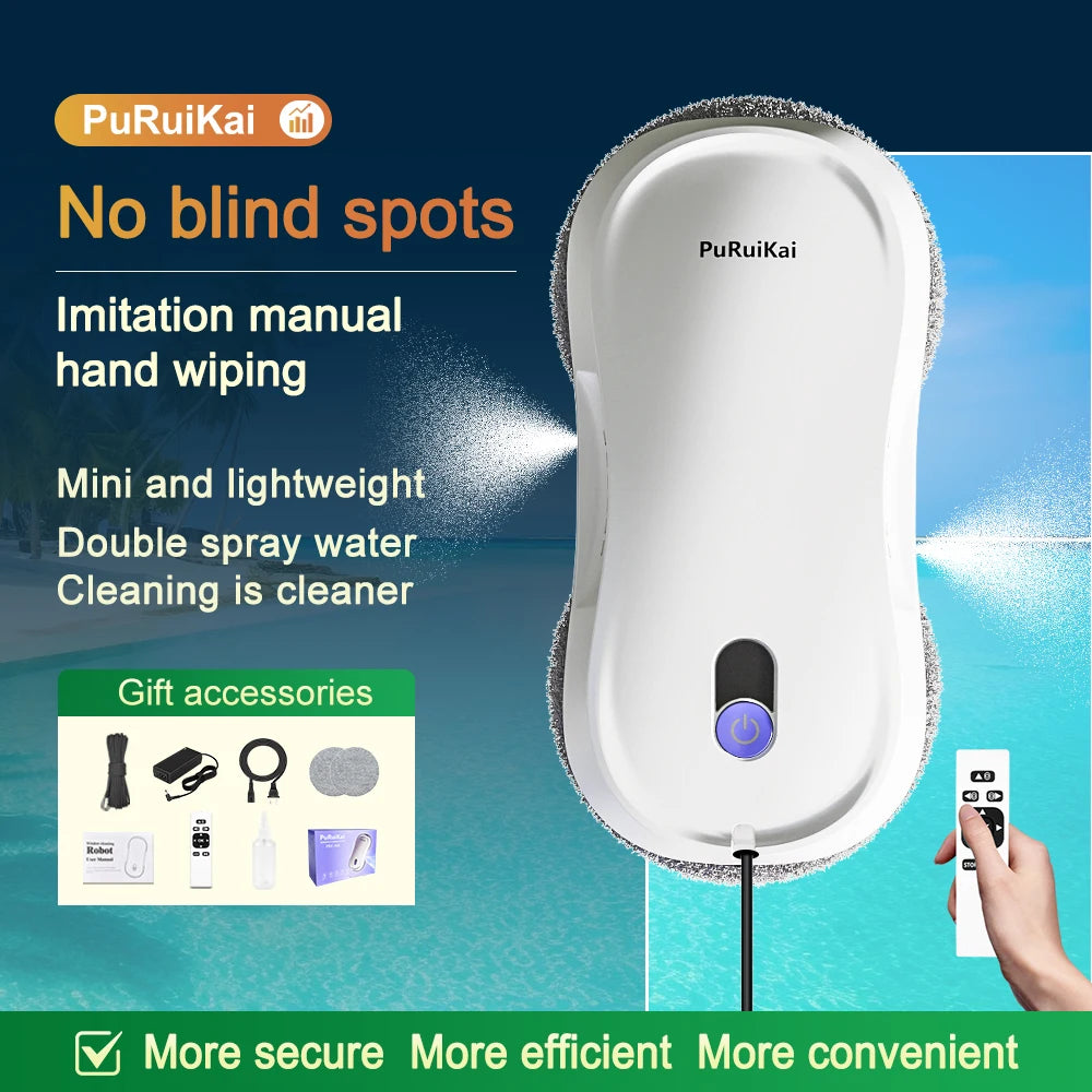 Smart Window Cleaning Robot with Dual Water Spray, Auto Robot Window Cleaner Edge Detection Remote Robotic Windows Washer