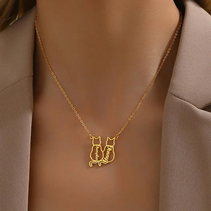 Personalized Pet Name Necklace Custom Multiple Cat Name Pendant Stainless Steel Jewelry Pet cat Commemorative Gifts Accessories