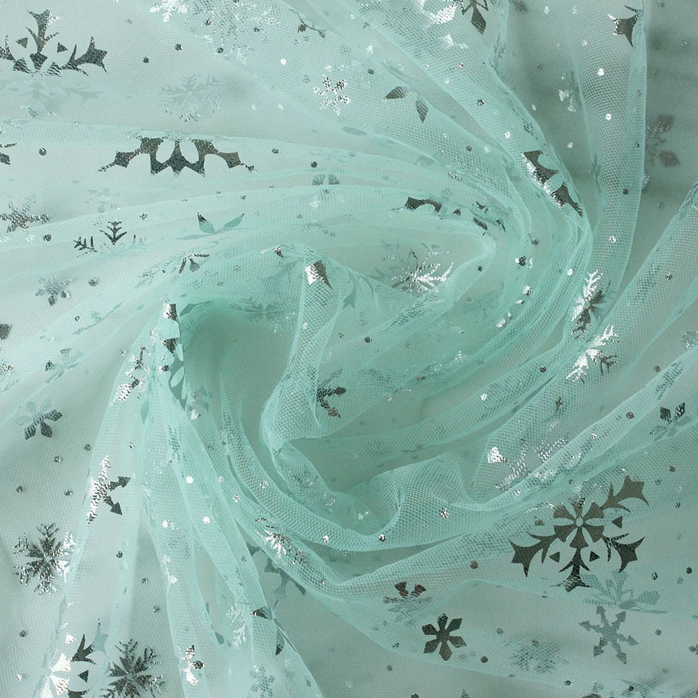 Silver Snowflake Tulle Mesh Fabric Girl Doll Dress Christmas party wedding Decration DIY Sewing Cloth accessories