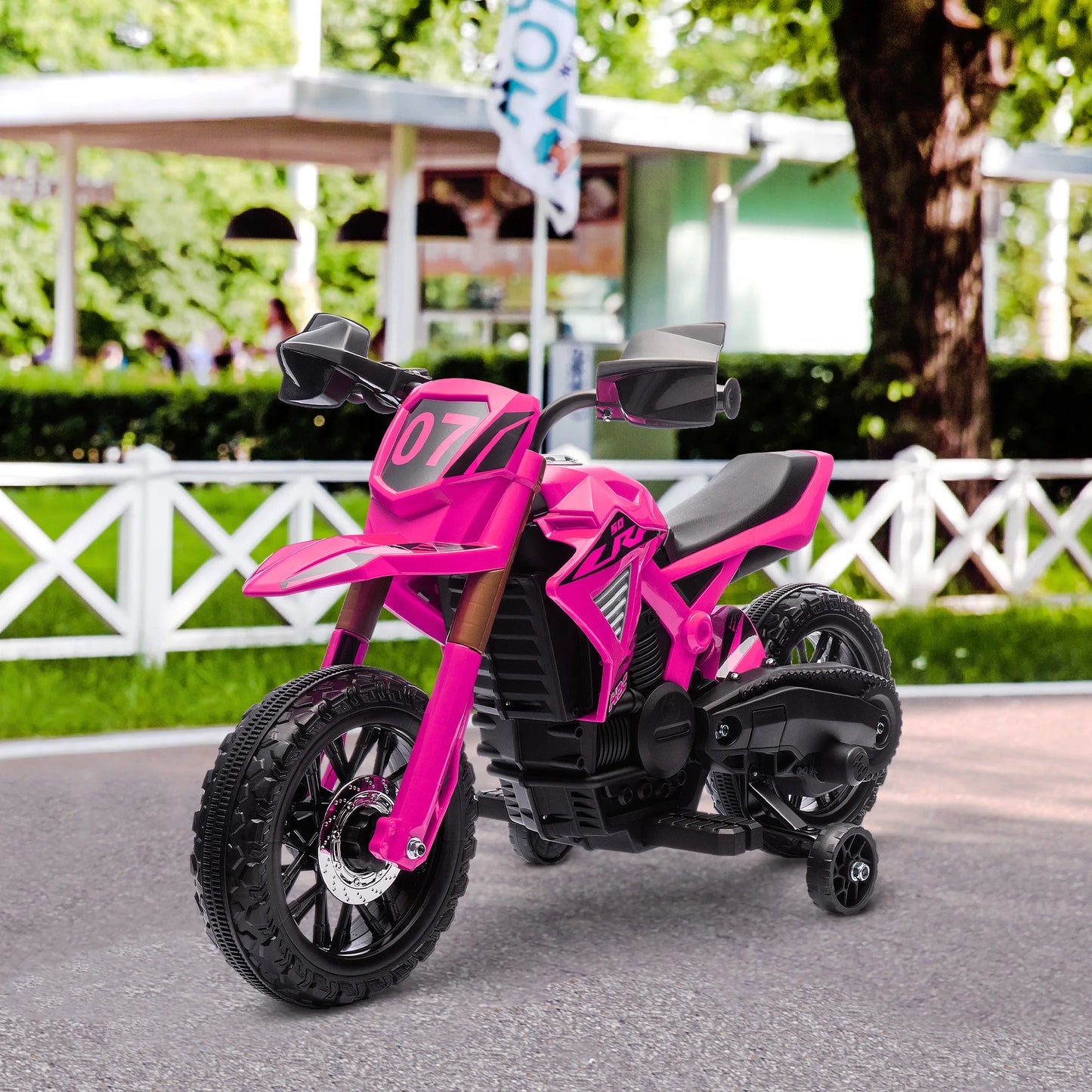 12V electric motorcycle, children’s motorcycle with training wheels, kids’ car, featuring a horn and start-up sound, 3 km/h, pink, electric toy motorcycle, riding motorcycle