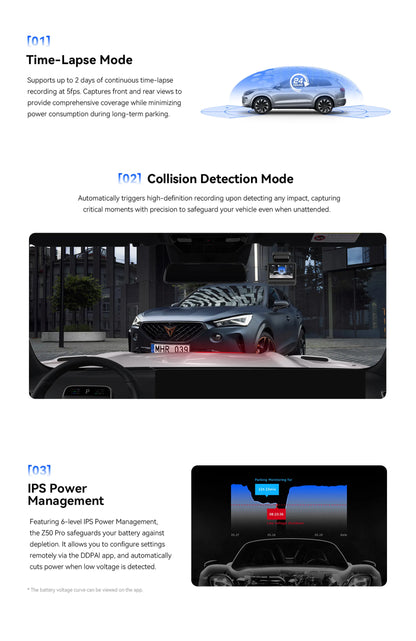 DDPAI Dash Cam Z50 Pro 4K HDR + 1080P Car DVR Night Vision Wi-Fi 6 GPS ADAS 24h Parking Monitor Front and Rear Camera Dashcam