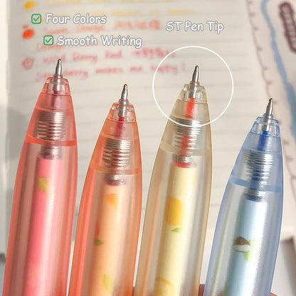 4 Pcs Fun Fruit Scented Pocket Pens 0.5mm Colorful Quick-Drying Gel Pen Fashion Simple Transparent Journaling Drawing Pen