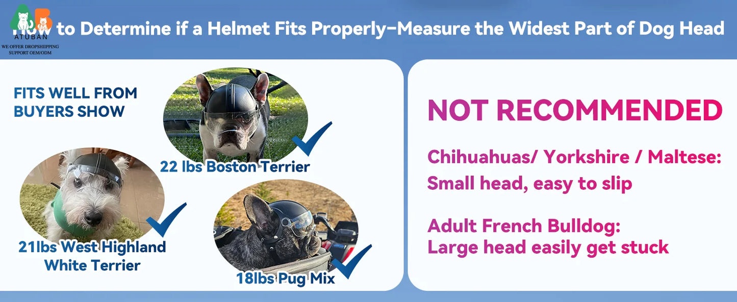 ATUBAN Dog Helmets for Small Dogs, Dog Helmet with Clear Lens Goggles, Doggie Helmets Hat with Ear Holes,Bike Doggie Helmet Dogs
