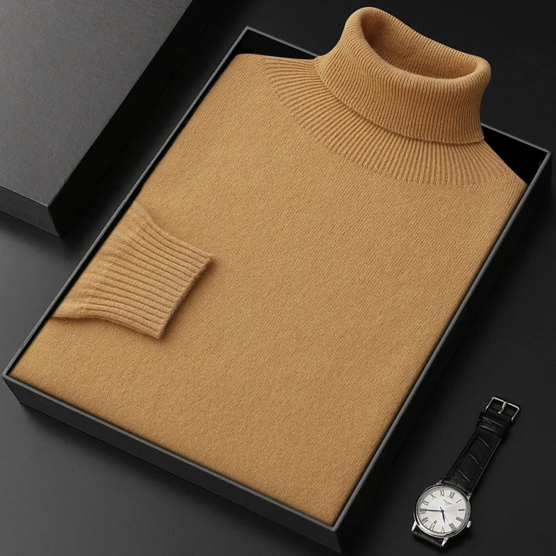 Men's Turtleneck 100% Cashmere Sweater Autumn Winter Basic Long Sleeve Pullover Cashmere Knitwear Soft Warm Comfy Clothing