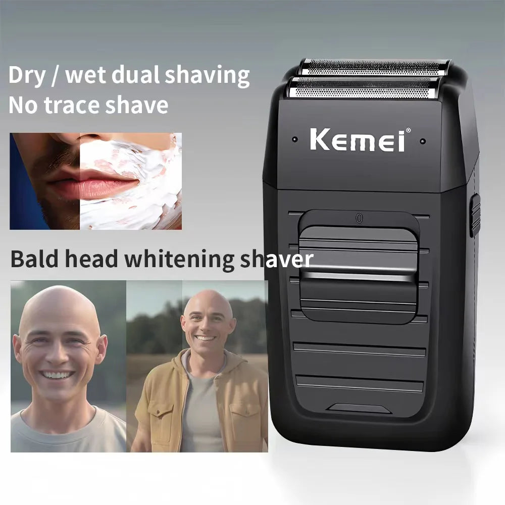 Kemei KM-1102 Rechargeable Cordless Shaver for Men Twin Blade Reciprocating Beard Razor Face Care Multifunction Strong Trimmer