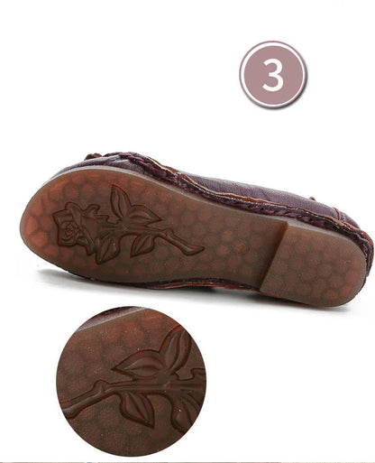 Vintage Flower Moccasins Woman Genuine Leather Ballet Flats Ladies Hollow Slip Ons Women's Luxury Loafer Purple Walking Shoes 42