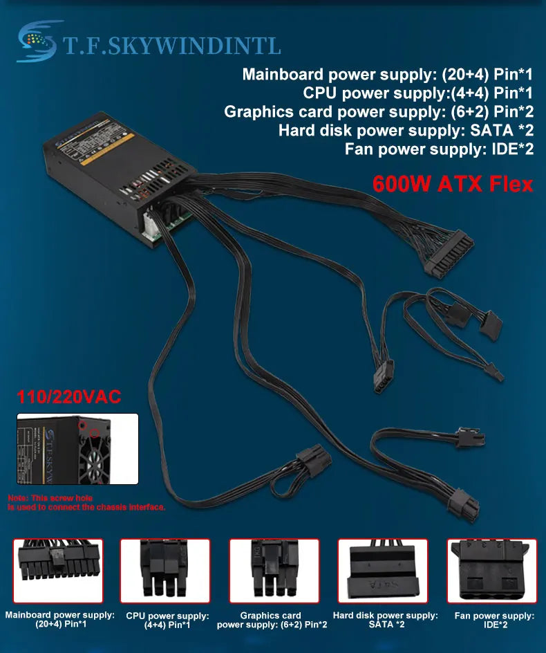 Flex 600W Modular Power Supply Small 1U Computer PSU Flex-ATX 500W for ITX mini PC Active PFC For POS AIO desktop 110V 220V
