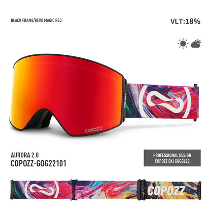 COPOZZ Magnetic Ski Goggles UV400 Protection Anti-Fog Ski Glasses Men Women Quick-Change Lens Snowboard Goggles with Two Options