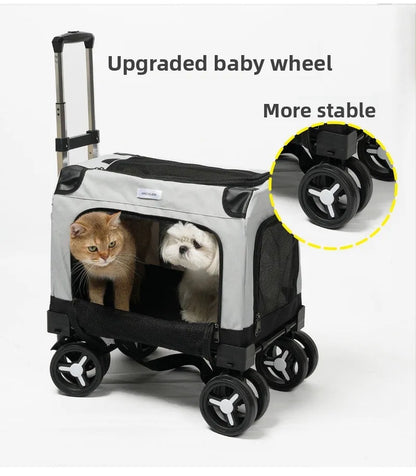 Large Wheel Breathable Pet Rolling Carrier Large Capacity Travel Bag For Two Cats Dogs Portable Car Pet Stroller