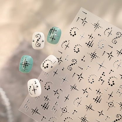 Black Silver Polka Dots Stars 3D Self Adhesive Nail Art Decorations Stickers Stylish Round Dots Totems Manicure Decals Wholesale