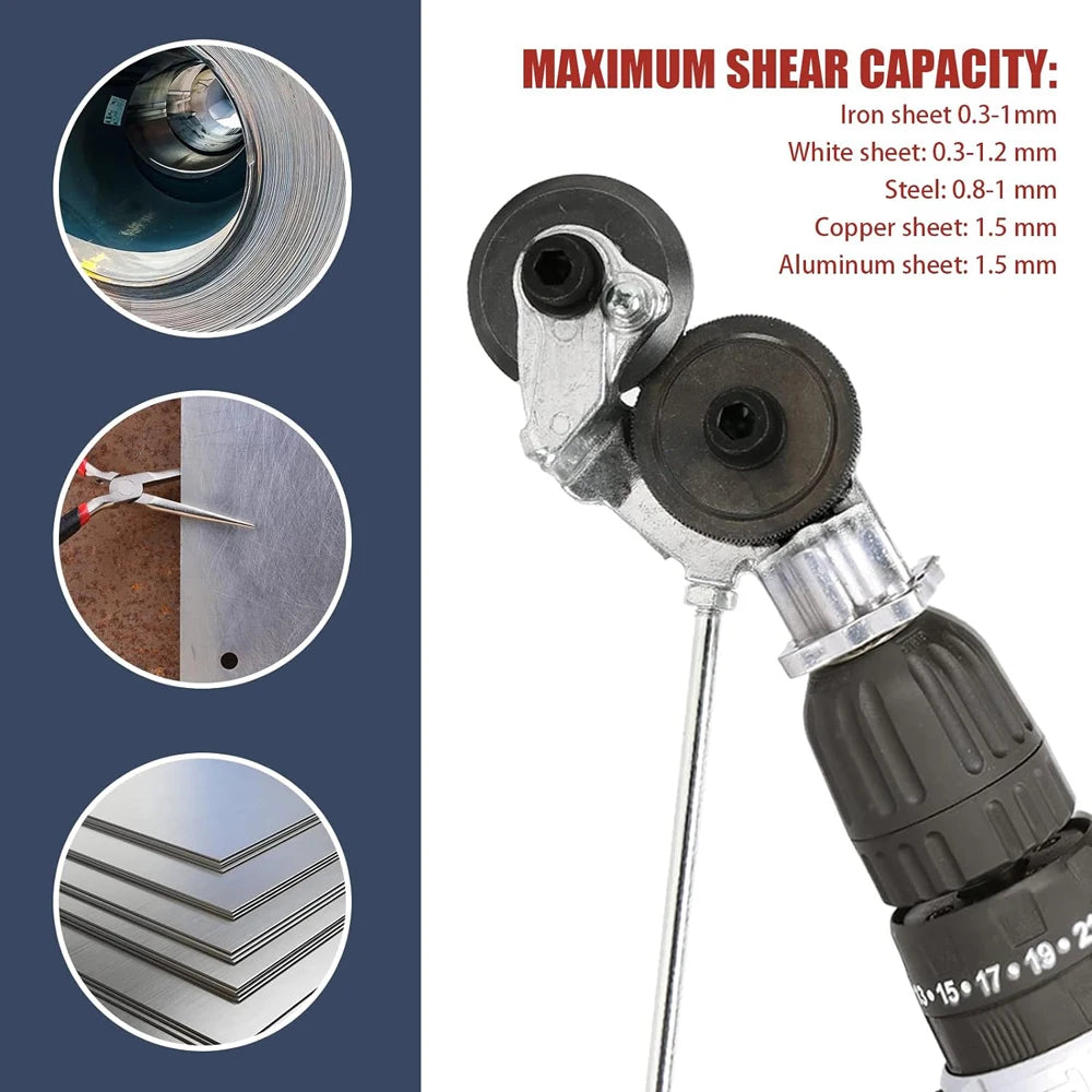 Electric Drill Plate Cutter Attachment Double Headed Free Cutting Tools Iron Metal Sheet Cutter Plate Punch Scissors