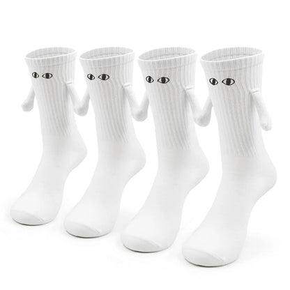 Fashion Magnetic Holding Hands Socks All-match High Elastic Couple Socks For Spring Home Mid Tube Socks Breathable Sports