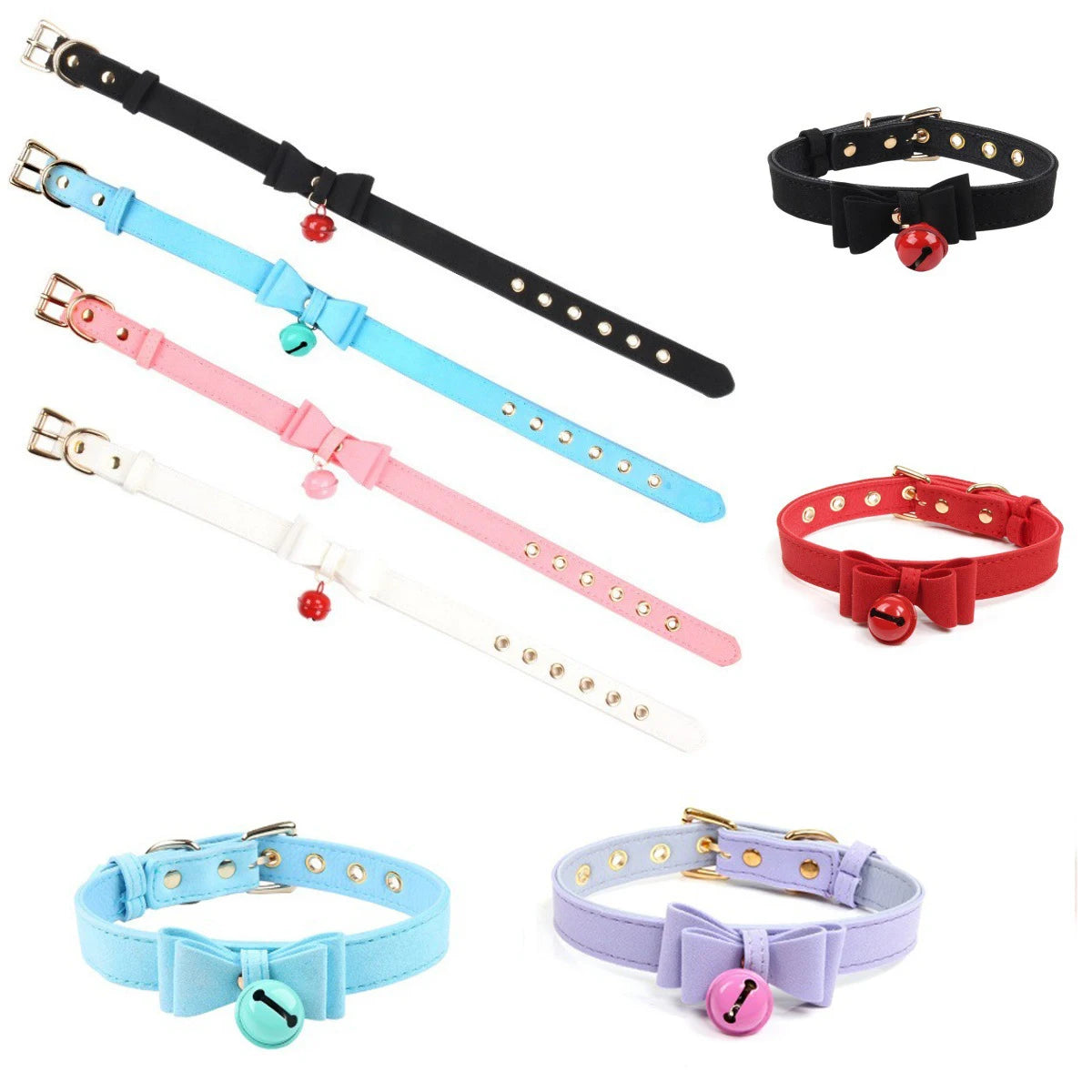 6 Colors Sexy PU Leather Bowknot Necklace Collar With Bell Bdsm Cosplay Slave For Women Bondage Gothic Choker Exotic Accessories