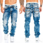 2024 Men Jeans Solid Pockets Stretch Denim Straight Pants Spring Summer Business Casual Trousers Daily Streetwear Men's Clothing