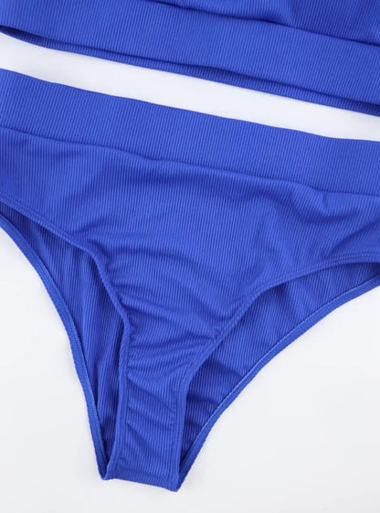 Cikini-Solid High Waist Bikinis Set for Women, Small Pit Stripe Swimsuit, Summer Beach Swimwear, Bathing Suit