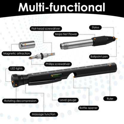 12 In 1 EDC Multi Tool Pen with LED Light Level Bottle Opener Touchscreen Stylus and Screwdriver Father's Day Men Gadgets Gifts