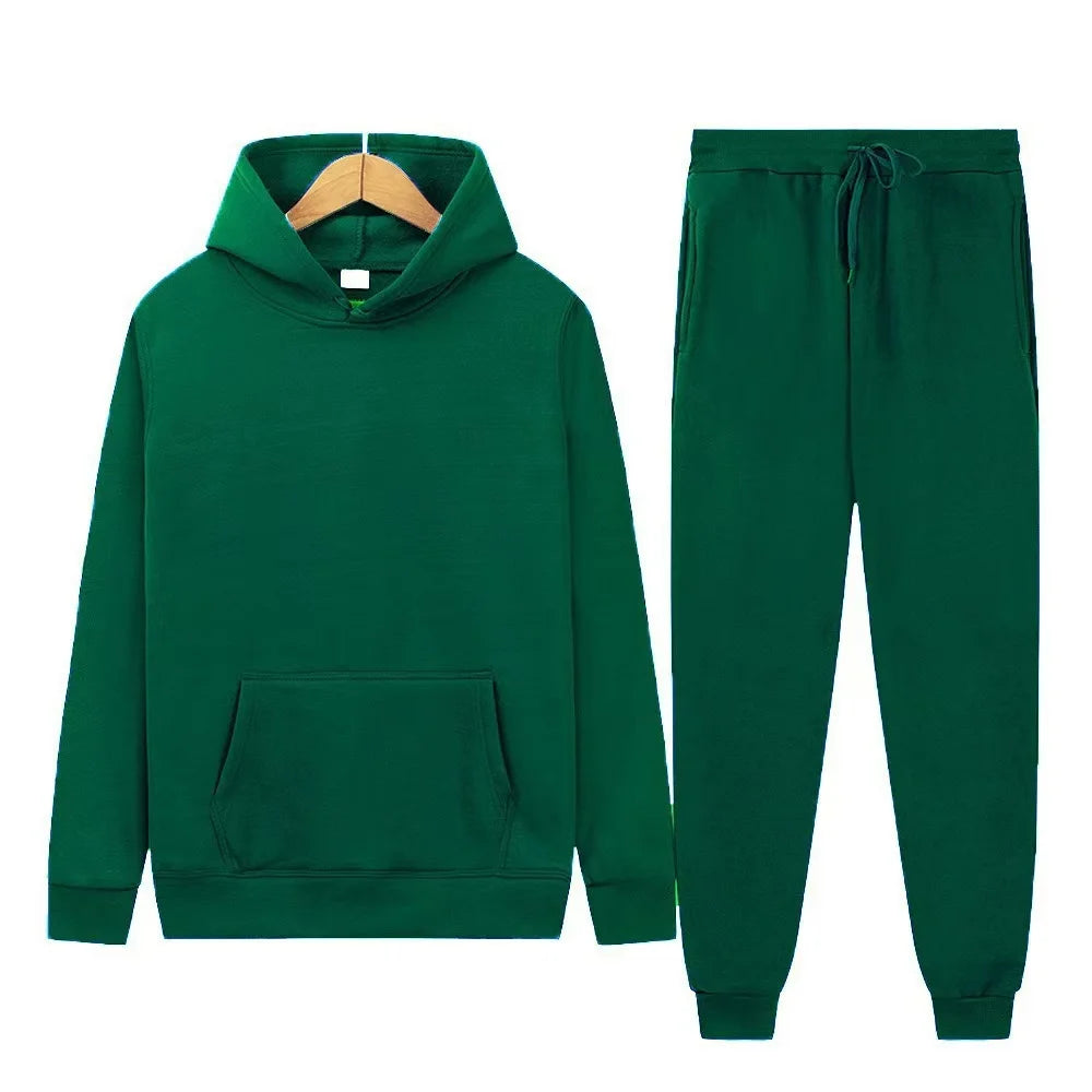 Men's Autumn and Winter New Solid Color Hoodie+pants Two-piece Set Fashionable Casual Sports Set Size S-3XL