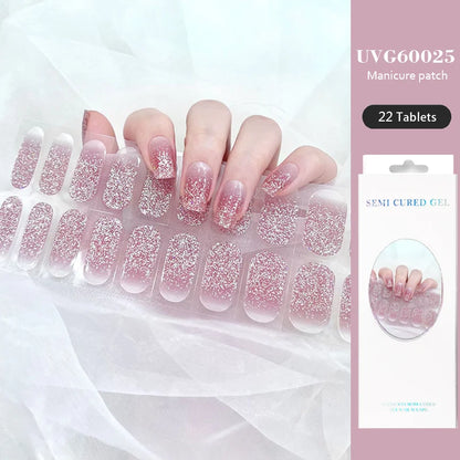 16/22 Tips Semi Cured Gel Nail Stickers for UV Lamp Designer Adhesive Nail Gel Wraps DIY Long-lasting  Nail Decoration