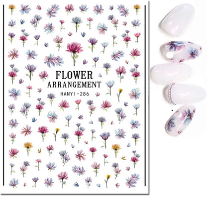 3d Nails Art Decals Spring Fruits Pink Full Tips Peony Magnolia Flowers Adhesive Sliders Stickers Decoration For Nails Manicure