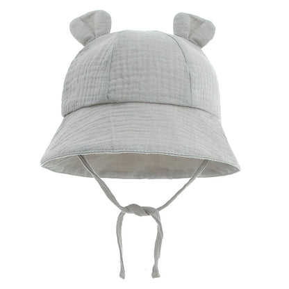 Baby Cotton Sun Hat New Children Outdoor Rabbit Ear Beach Caps Boy Girl Print Panama Hat Unisex Beach Bucket Hat For 3-12 Months