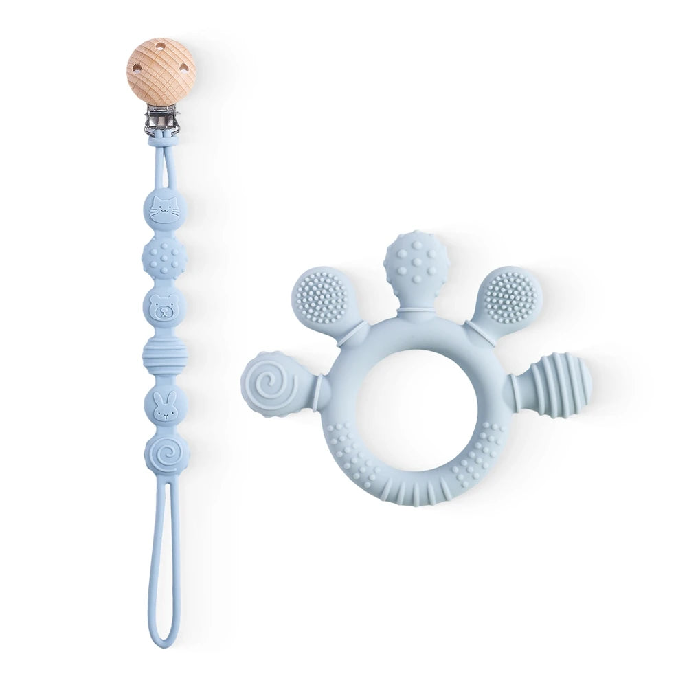 BPA-Free Baby Silicone Teether Sensory Toy Food-Grade Chewable Toy Teething Ring Easy-Grip Infant Teething Toy Newborn Gift