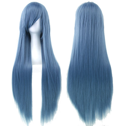 Soowee 80cm Long Synthetic Hair White Purple Cosplay Wigs Party Black Hair Straight Wig Hairpiece for Women
