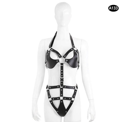 Bondage Harness Metal Leather Clothes Sexy Lingerie Bra Panty Adult Games Restraints Fetish Wear Erotic Costume BDSM Sex Toys