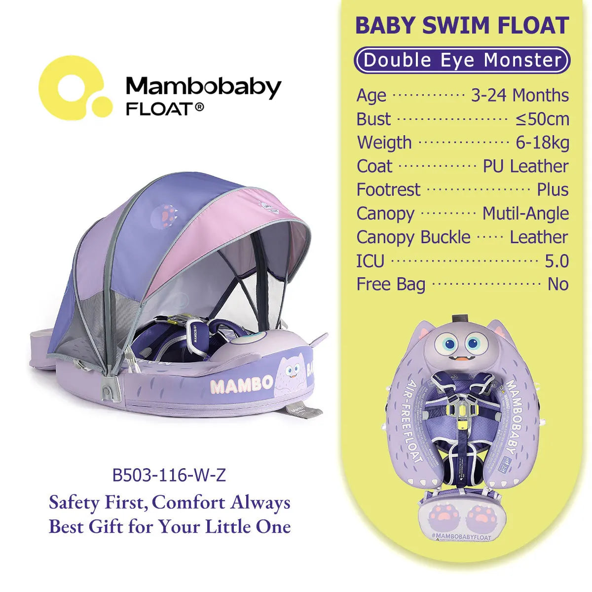 Mambobaby Float Safe Solid Core ST-Unicorn B503-143-W-Z Comfort Always: Skin-friendly Coat Baby Swimming Ring Toddler Pool Float