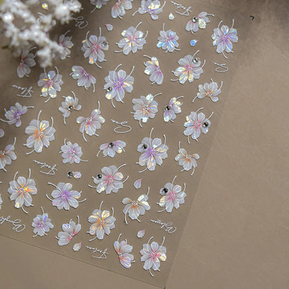 White Flower Petal Cherry Blossom Peach Blossom Falling Petal Floral Gradient 5D Self Adhesive Nail Art Sticker Manicure Decals