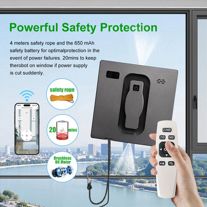 PuRuiKai Robot Window Cleaner,Dual Water Spray,With APP Control,High Vacuum Suction,Laser Sensor, Home Wall Glass Cleaning Robot