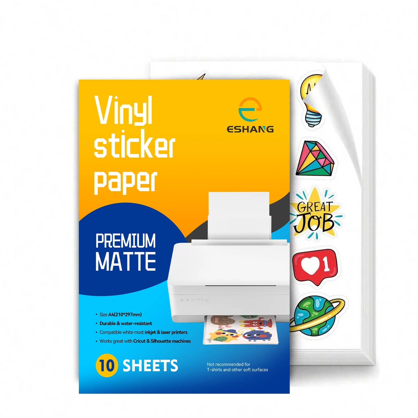 ESHANG A4/Letter High Matte Printable Vinyl Sticker Paper for Inkjet Printer Self-Adhesive Sheets Dries Quickly
