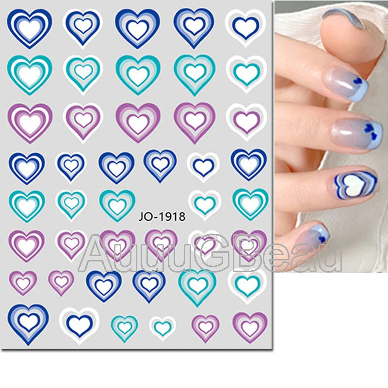 3d Nail Art Stickers Red Black White Love Hearts Stars Clouds French Full Tips Adhesive Nail Decals Slider For Manicure
